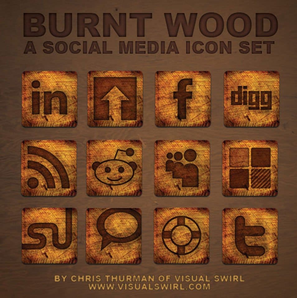 burnt wood: a social media icon set