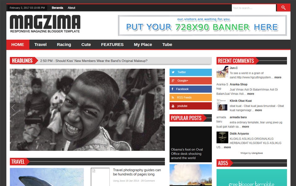 Magzima Responsive Magazine Blogger Template