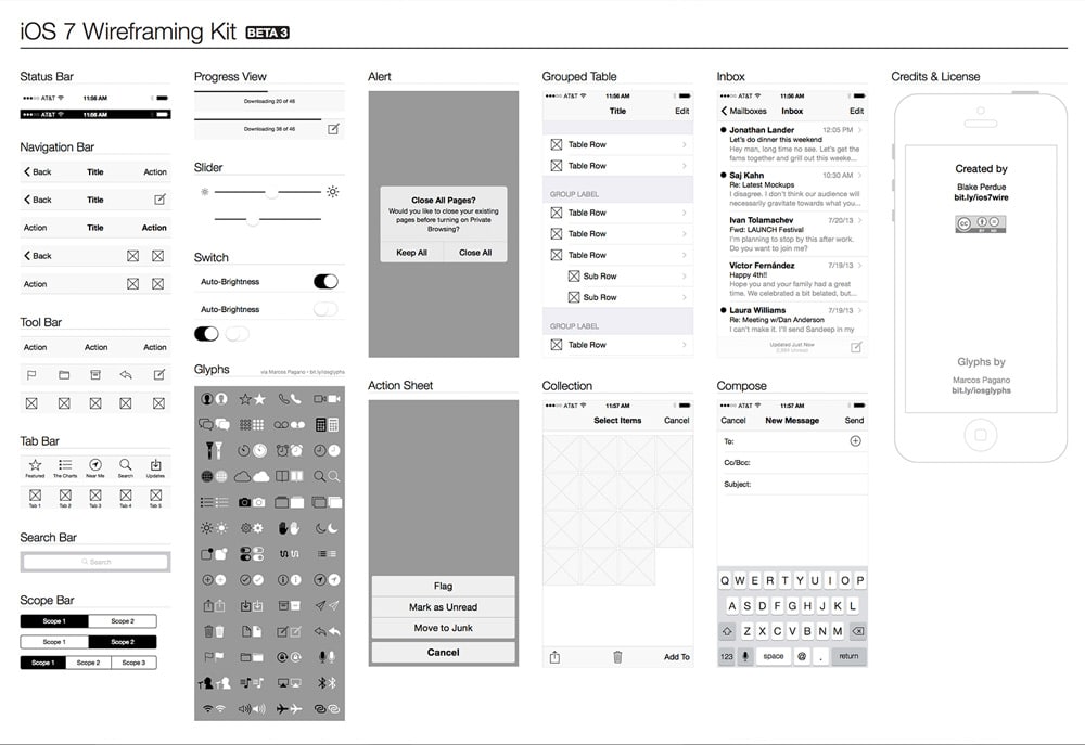 ios7 Wireframe Kit