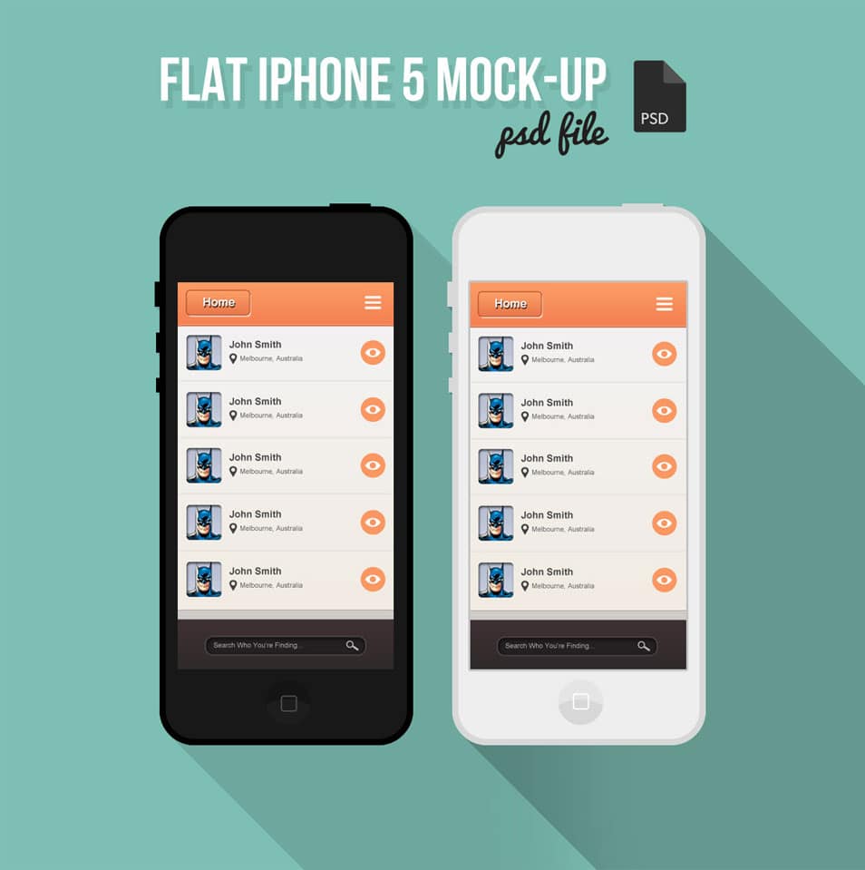 Free Flat iPhone 5 Mock-Up PSD