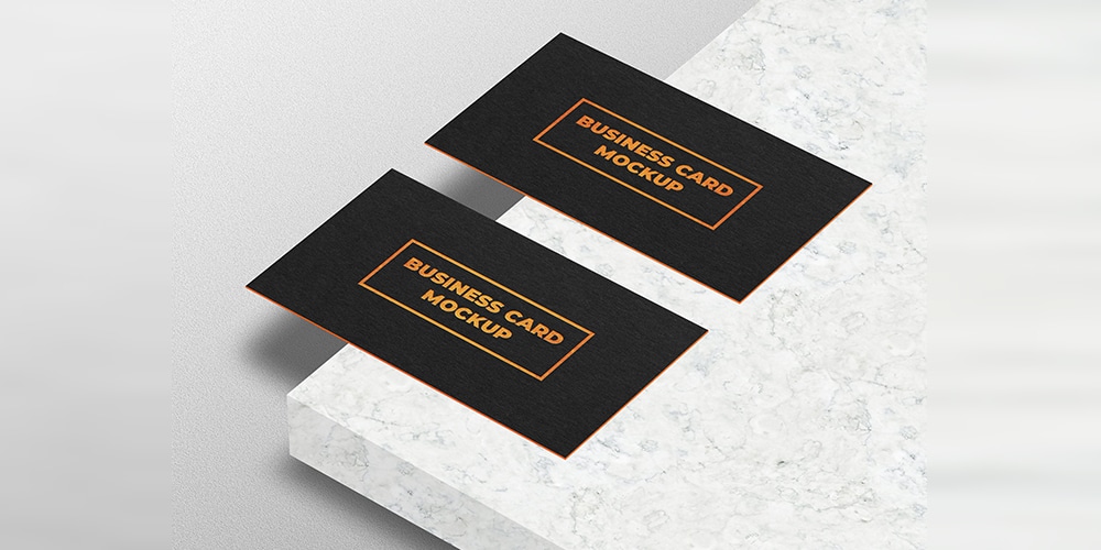 Business Card Mockup / Flying Business Card Mockups - Graphic Pick : Elegant and modern business card mockup with silver logo letterpress effect.