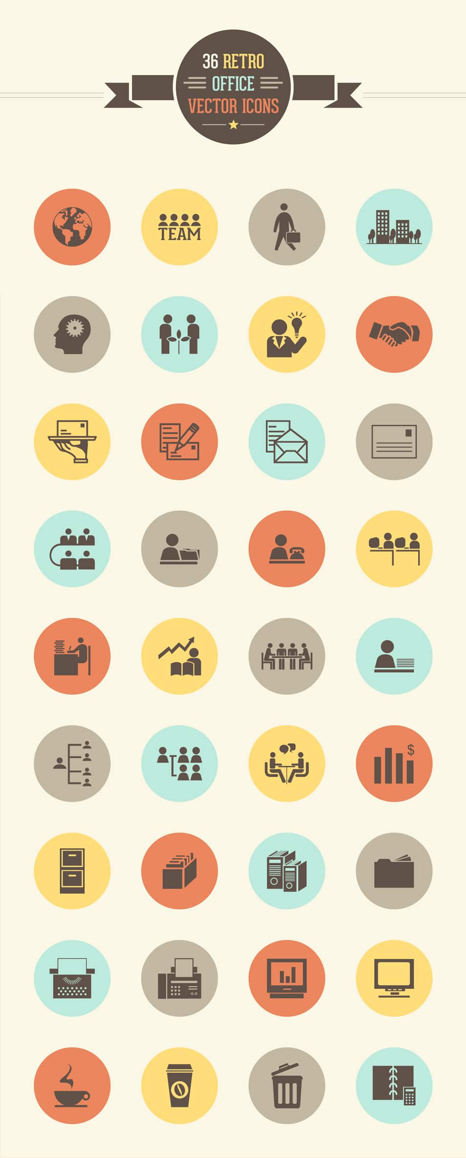 36 Retro Office Vector Icon Set