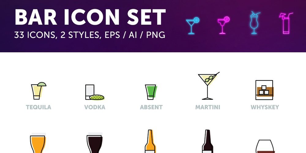 Free Bar Drinks Icons 