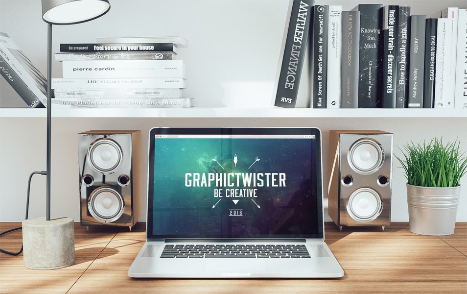 Workspace Mockup With Speakers