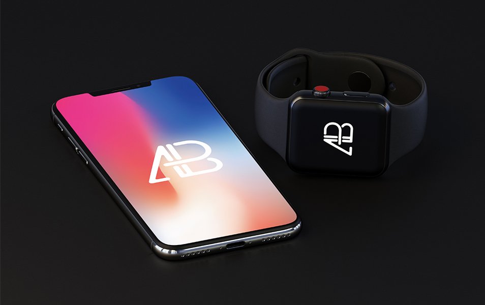 iPhone X and Apple Watch Series 3 Mockup