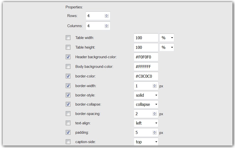 Генератор table html