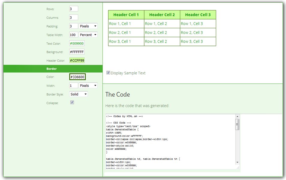 Генератор table html