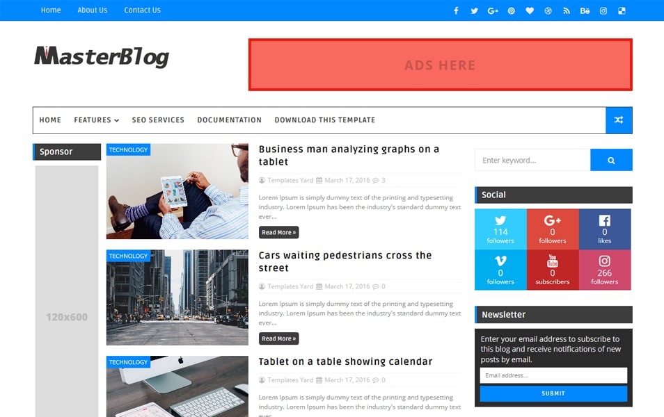 Master Blog Responsive Blogger Template