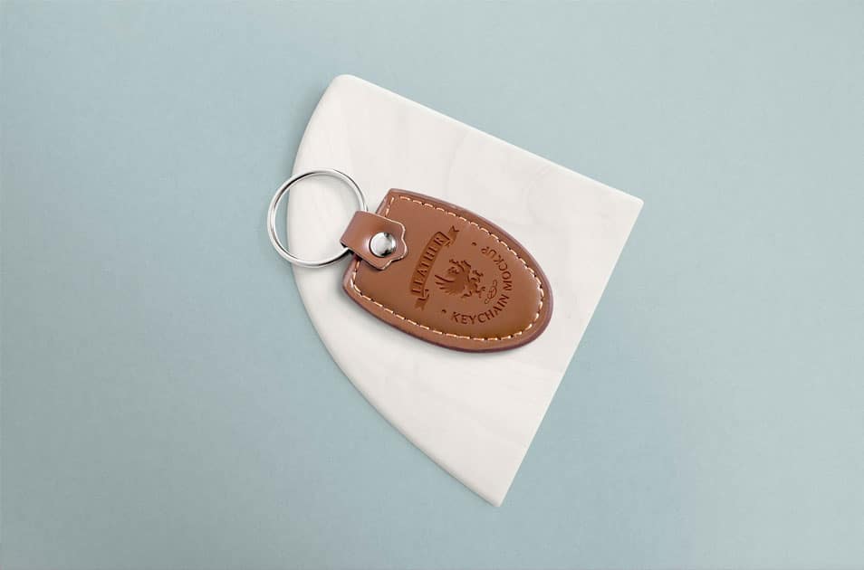 Download Free Leather Keychain Mockup With Changeable Marble Base ...