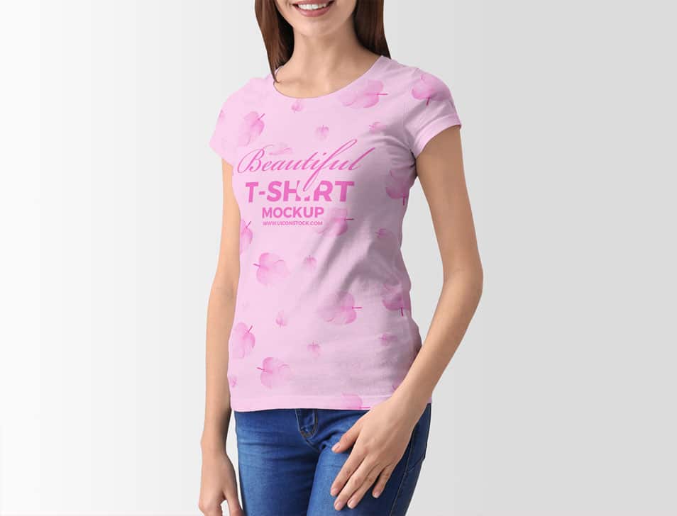 Download Free Stylish Young Woman T-Shirt Mockup » CSS Author
