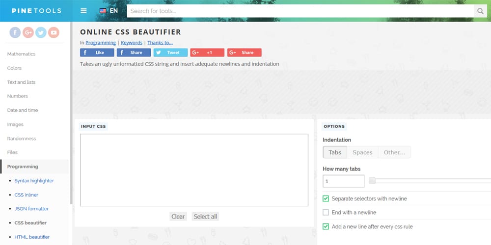 Pinetools CSS Beautifier