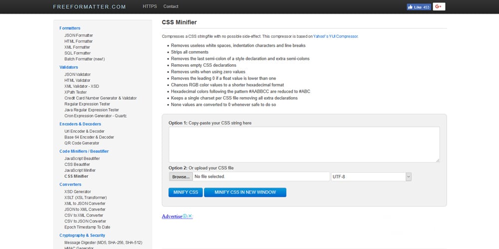 Freeformatter CSS Minifier