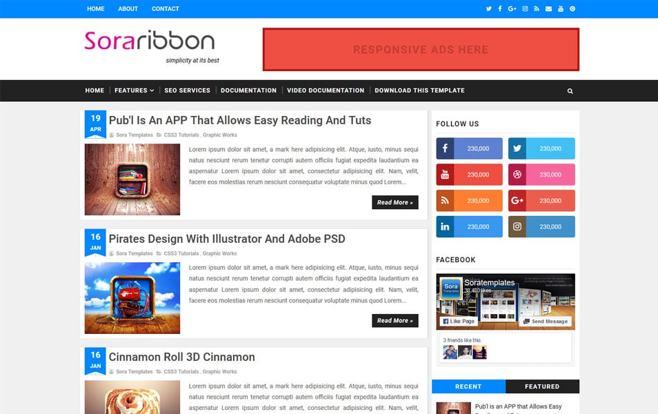 Sora Ribbon Responsive Blogger Template