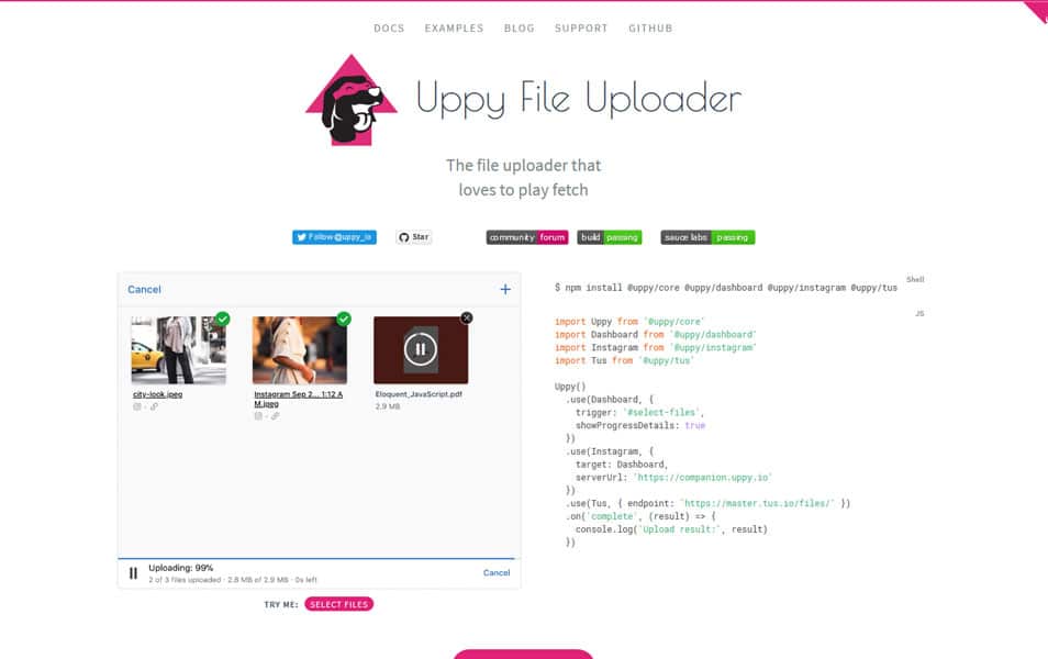 Uppy Javascript File Uploader