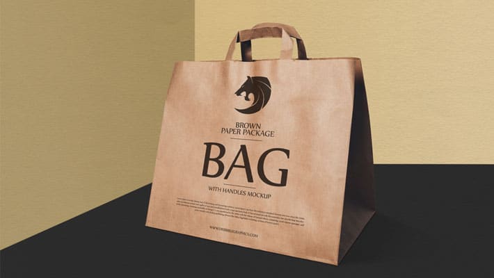 Download Free Brown Paper Package Bag With Handles Mockup » CSS Author