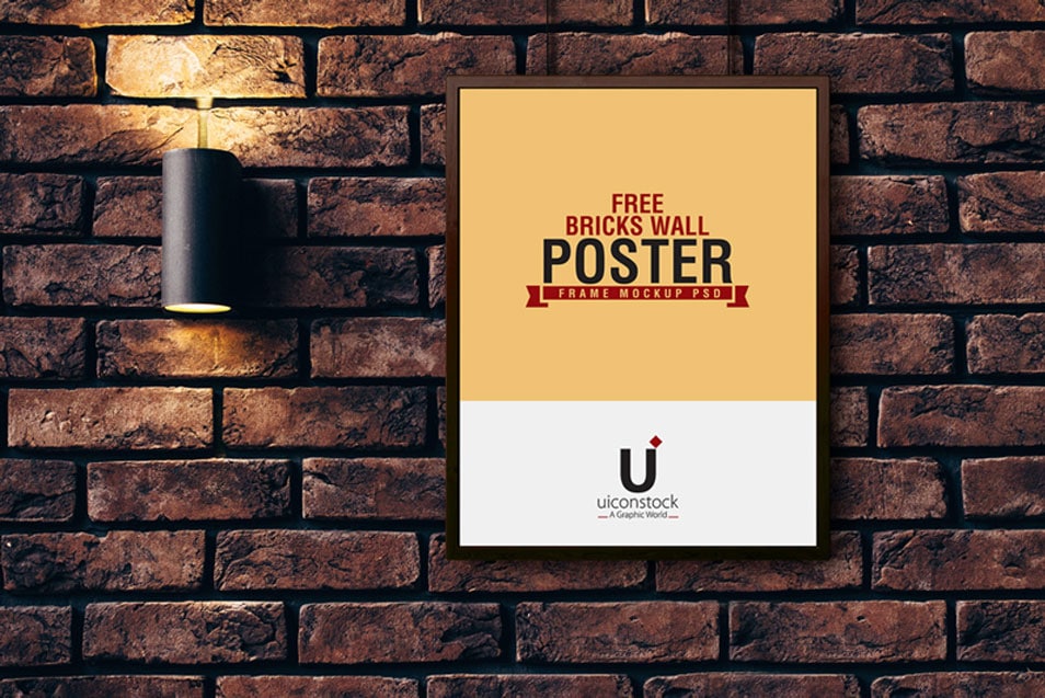 Download Free Bricks Wall Hanging Poster Frame Mockup PSD Template ...