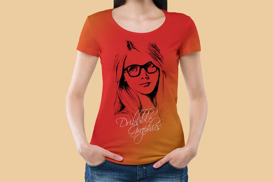 Download Free Girl Wearing Round Neck T-Shirt Mockup » CSS Author