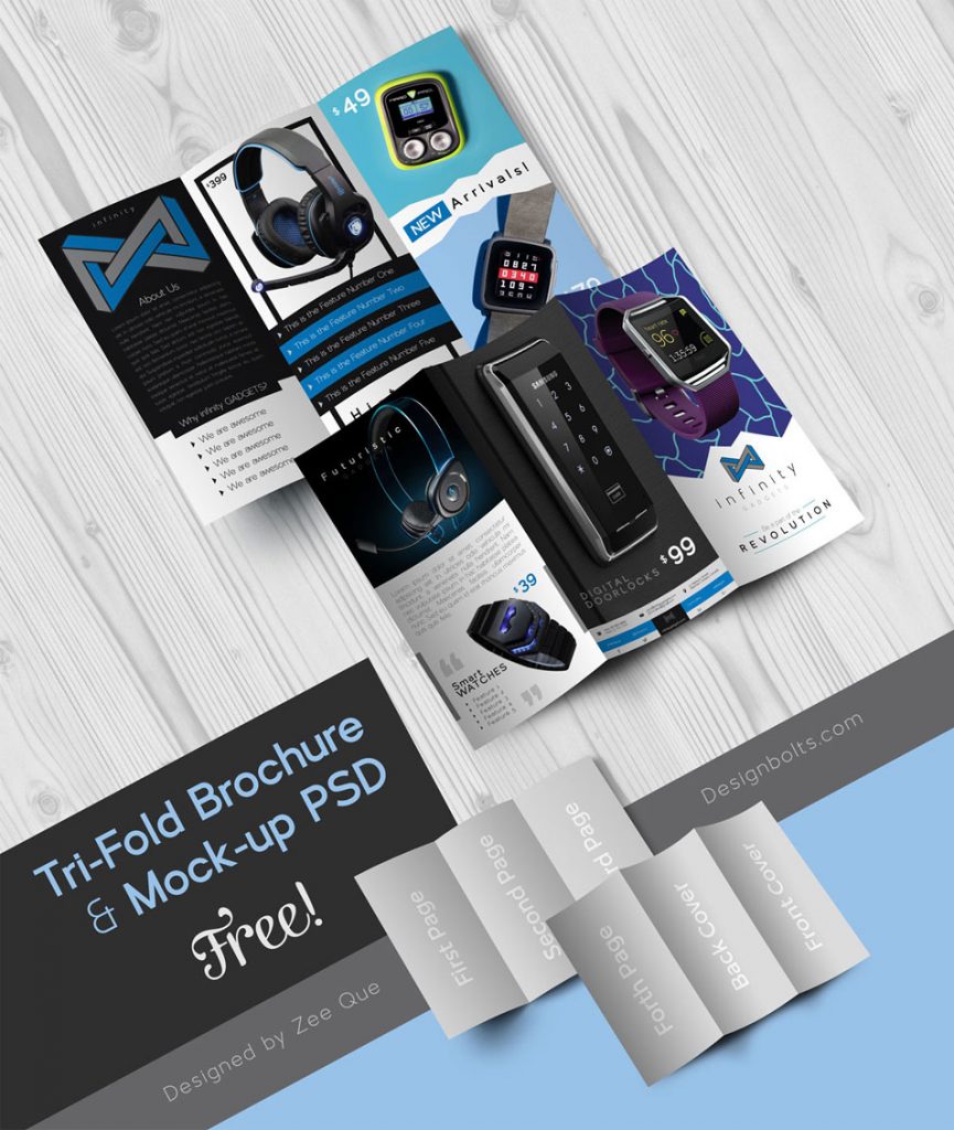 Download Free Tech Gadgets 3 Fold Brochure Design Mock-up Template PSD » CSS Author