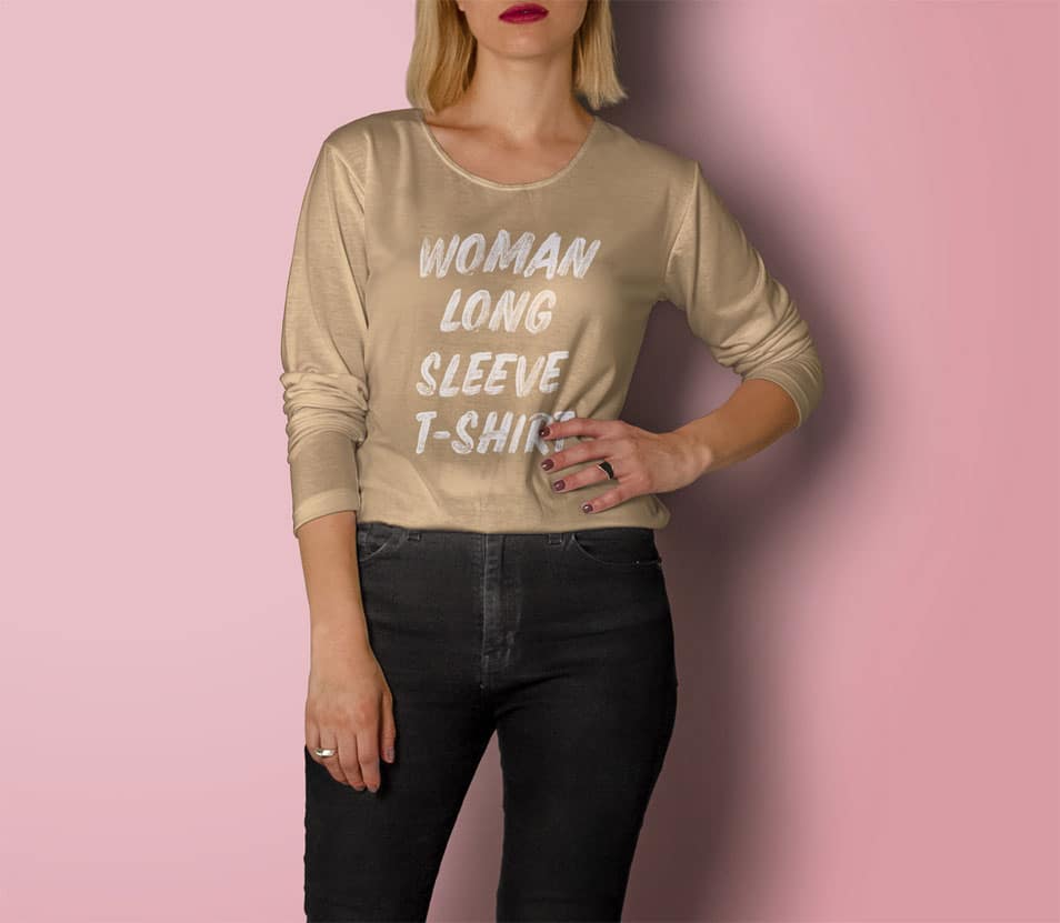 Download PSD Woman Long Sleeve T-Shirt Mockup » CSS Author