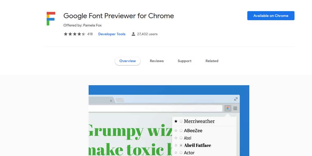 Google Font Previewer untuk Chrome