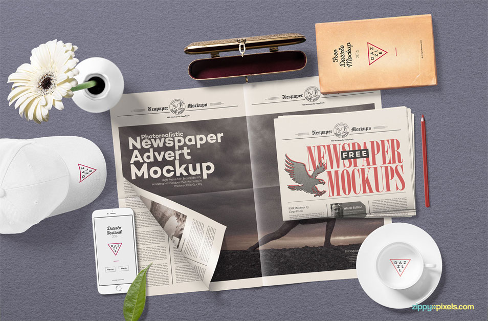 Download Free Newspaper Mock Up Psd Css Author Yellowimages Mockups