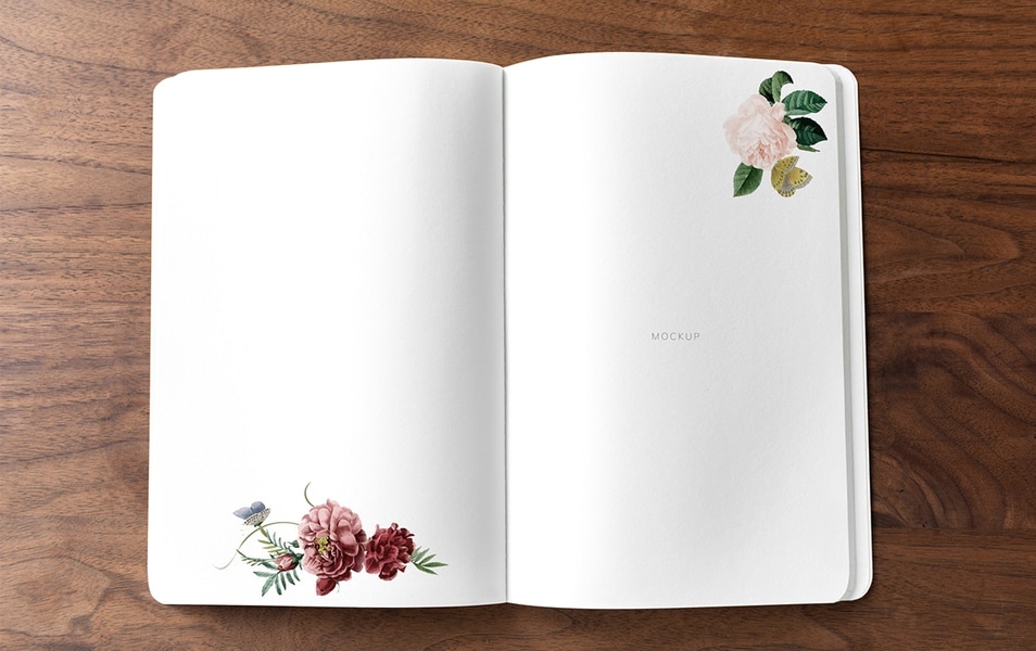 Download Floral Notebook Mockup On A Wooden Table » CSS Author