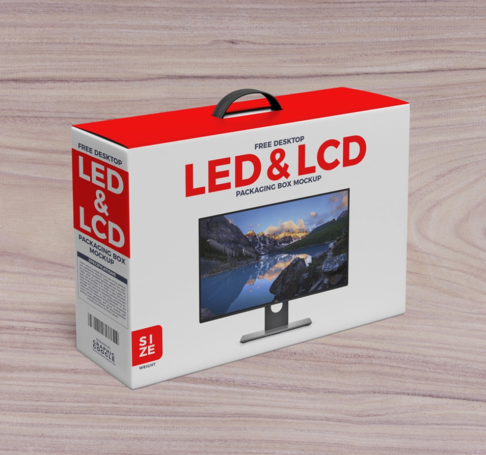 Download Free Desktop LCD & LED Packaging Box With Handle Mockup ...