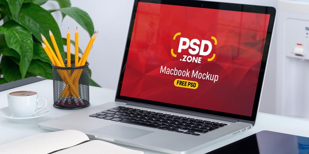 Macbook on Desk Mockup PSD