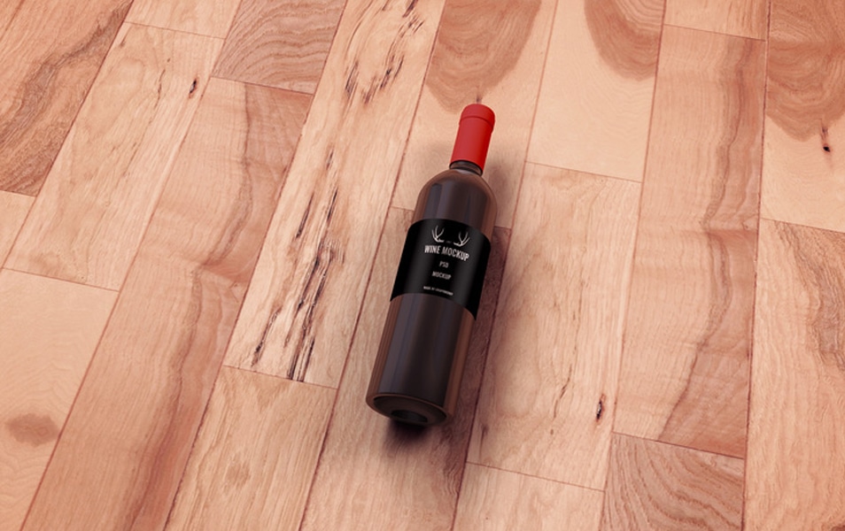 Download Wine Bottle PSD Mockup On Wooden Floor » CSS Author