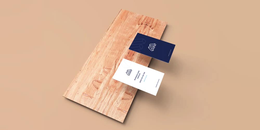 Business Cards Mockup Above Plank