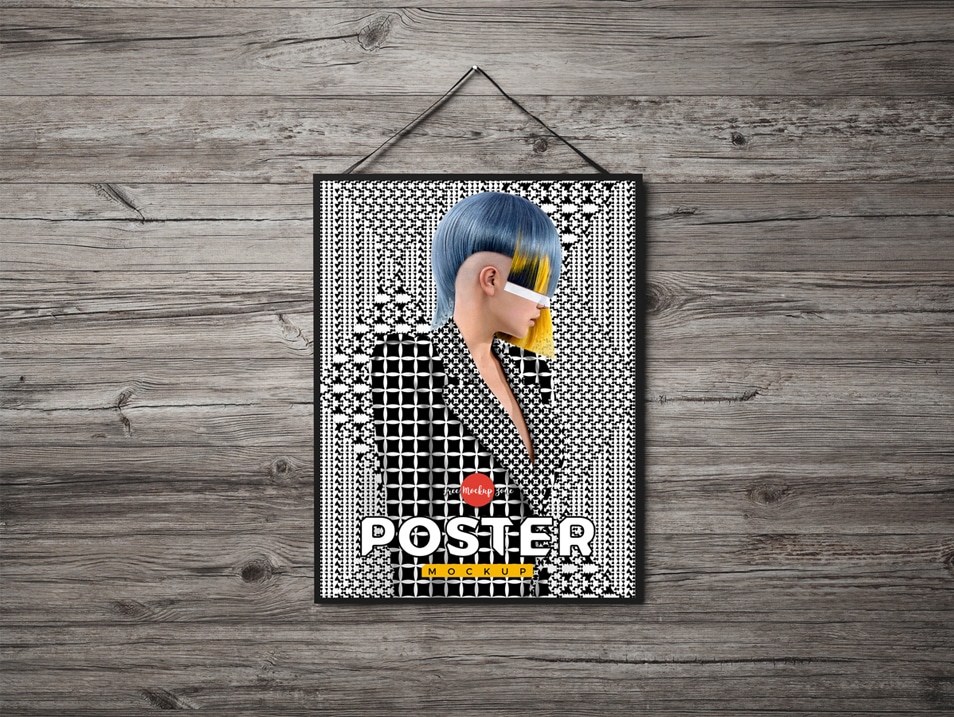 Download Free Poster Hanging On Wooden Wall Mockup PSD » CSS Author