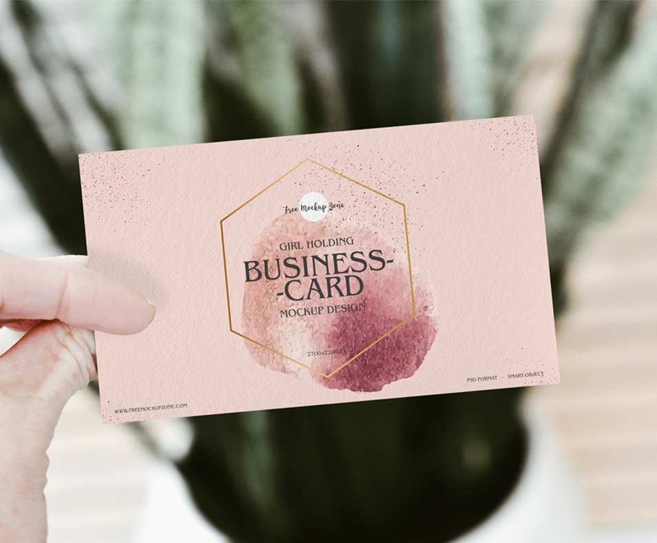 Download Free Girl Holding PSD Business Card Mockup Design » CSS Author