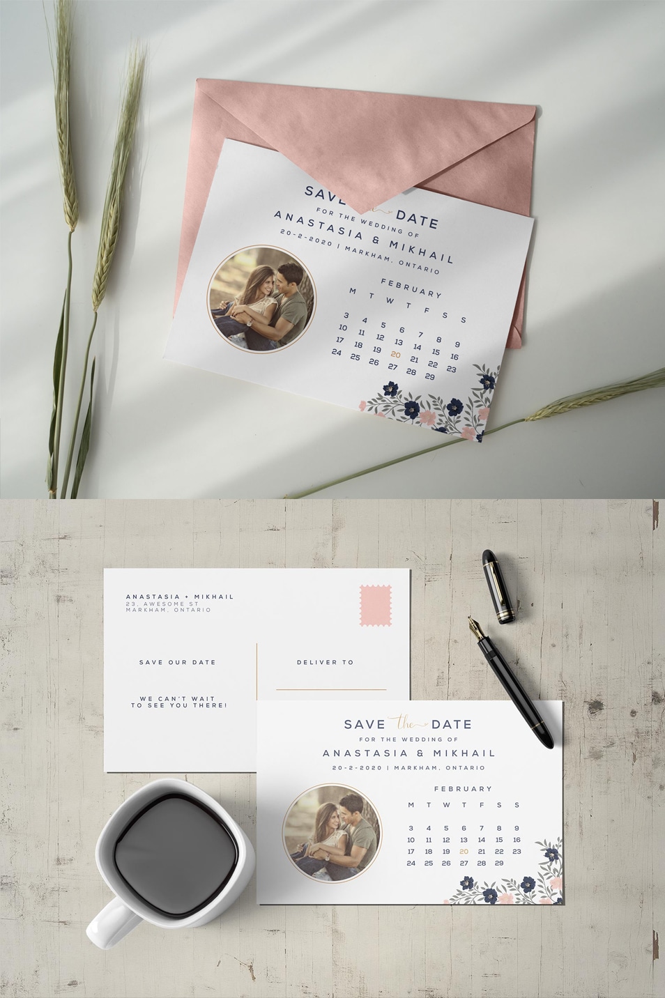 Download Free Save The Date Postcard Design Template Envelope Mockup Psd Css Author