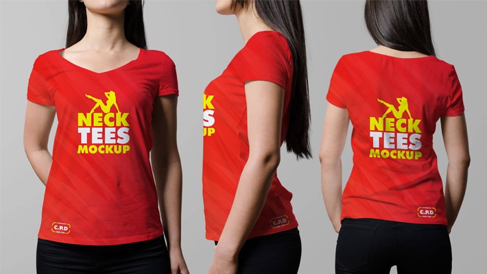 Download V-Neck Female T-Shirt Mockup Free PSD » CSS Author