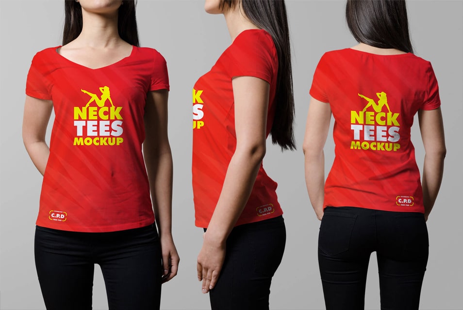 V-Neck Female T-Shirt Mockup Free PSD » CSS Author