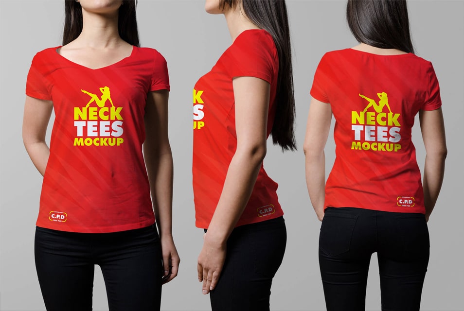 Download V-Neck Female T-Shirt Mockup Free PSD » CSS Author