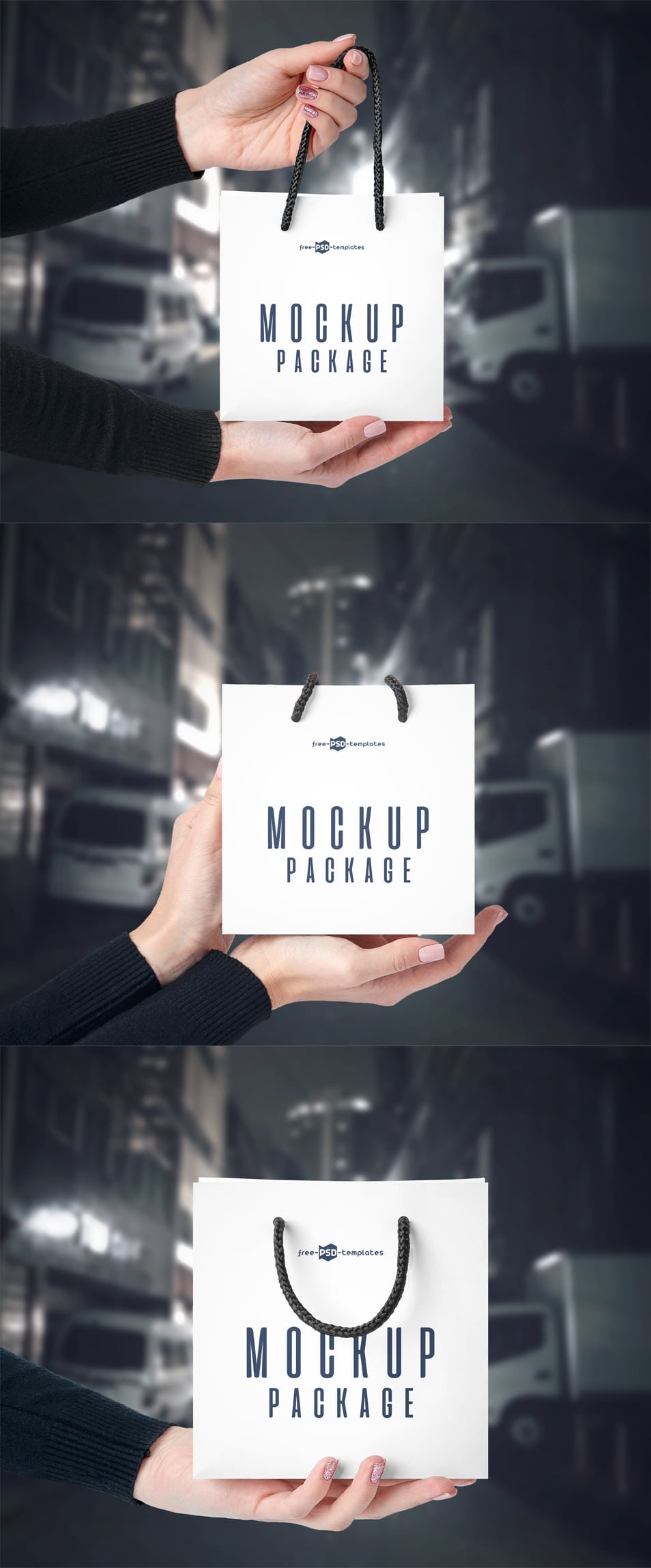 Download 3 Little Bags In Hands Free PSD Mockup » CSS Author