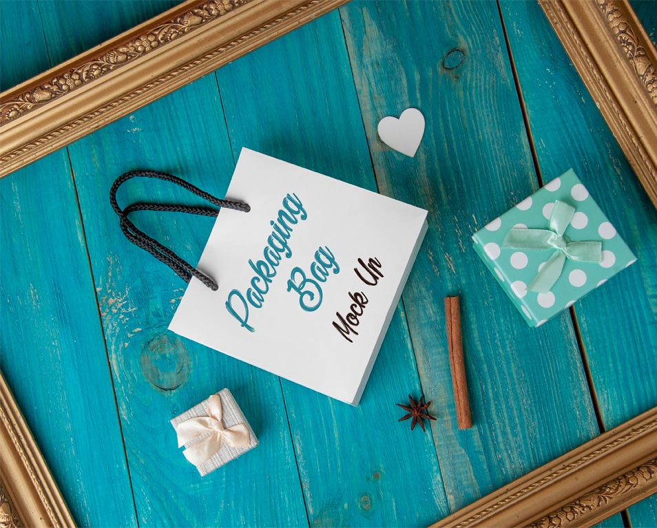 Free PSD Gift Bag Mockup On A Blue Background » CSS Author