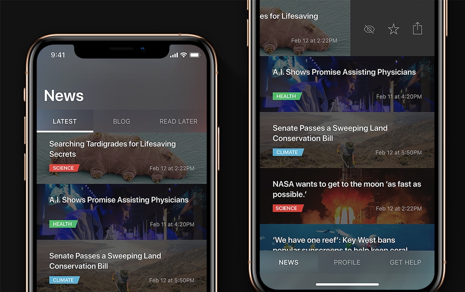 News Feed App Dark Design