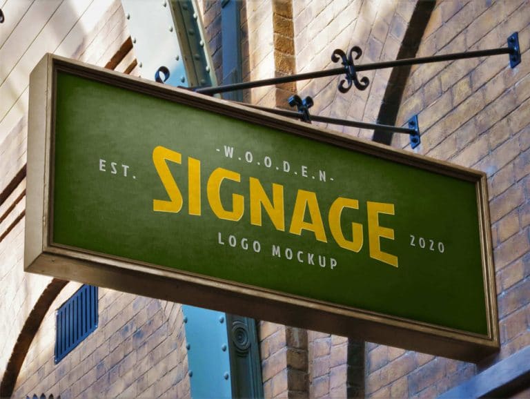 Download Free Rectangle Wall Mounted Wooden Signage Mockup PSD ...