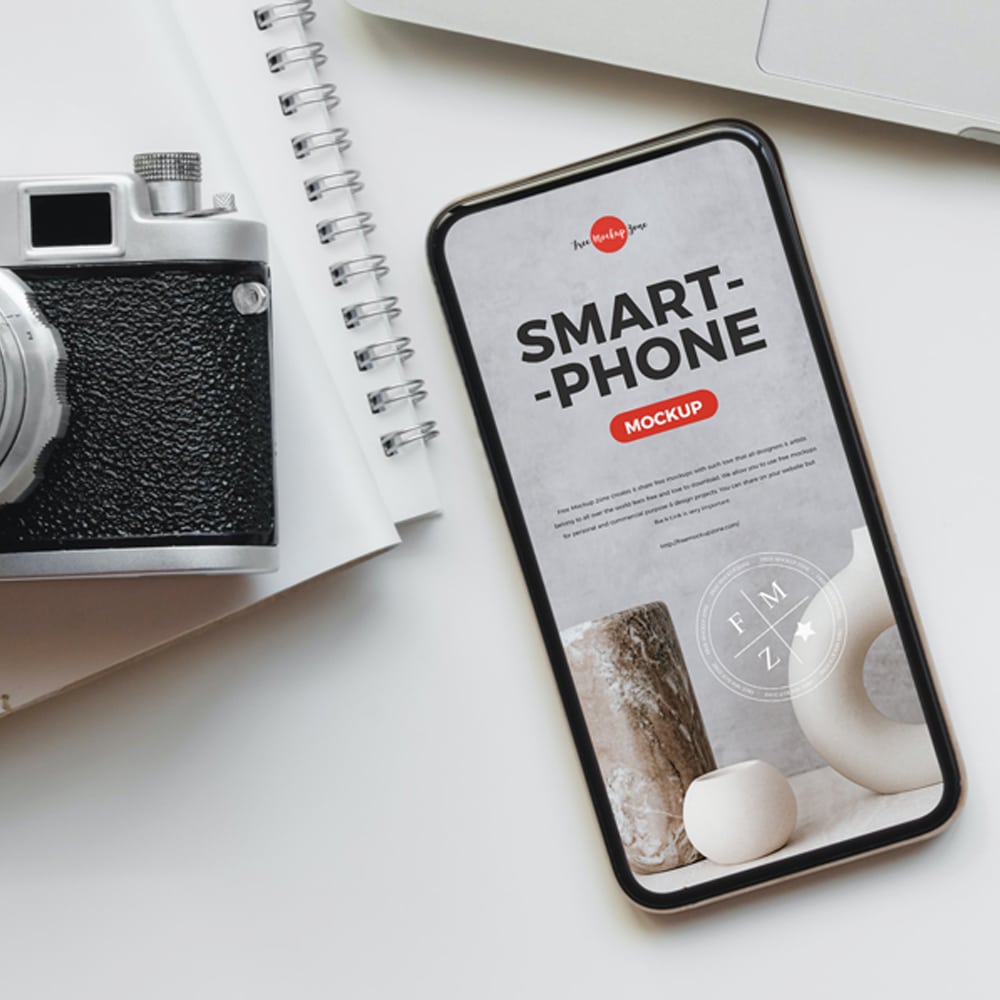 Free Camera With Smart Phone Mockup PSD » CSS Author
