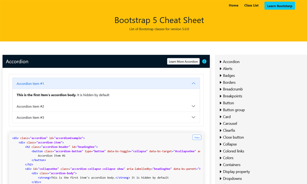 Bootstrap 5 CheatSheet | BootstrapCheat